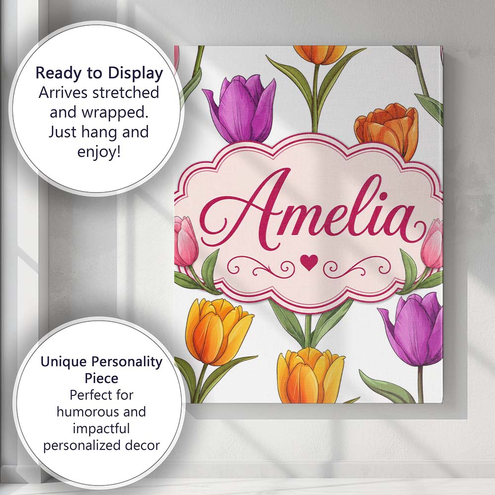 Personalised Name Elegant Tulip Floral Custom Unique Gift Idea Modern Room Accent Canvas Wall Art Print Decor Picture Ready to Hang
