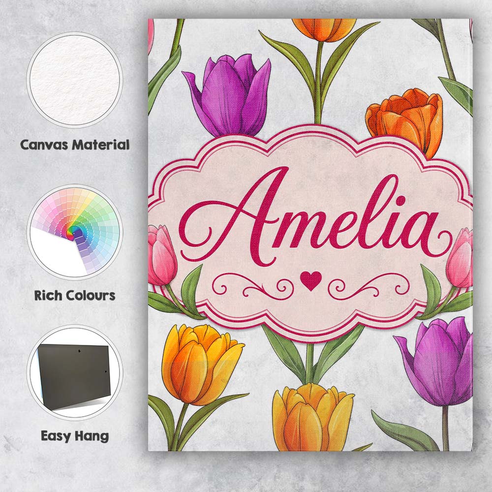 Personalised Name Elegant Tulip Floral Custom Unique Gift Idea Modern Room Accent Canvas Wall Art Print Decor Picture Ready to Hang