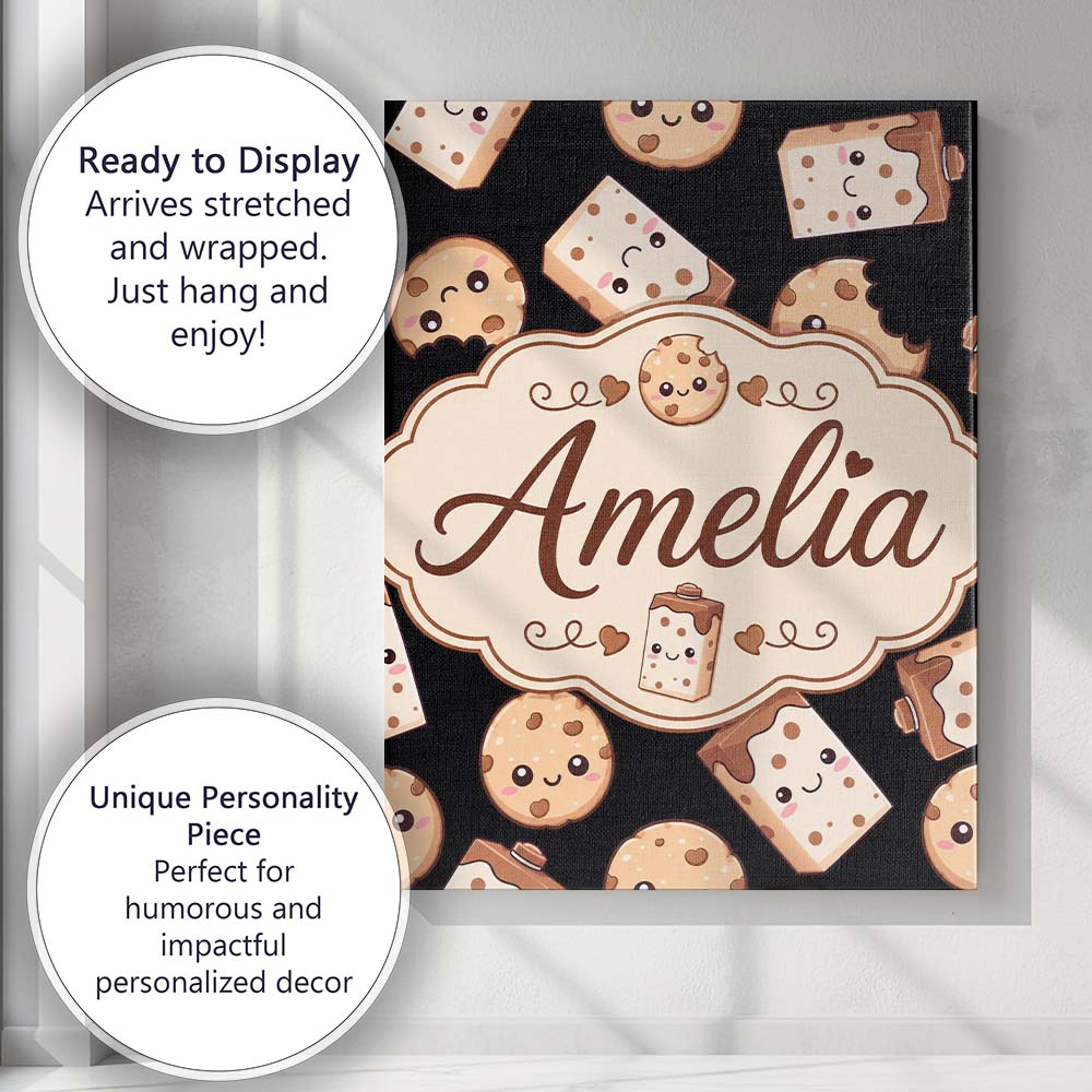 Personalised Name Cute Kawaii Cookies and Custom Unique Gift Idea Elegant Feature Canvas Wall Art Print Decor Picture Ready to Hang