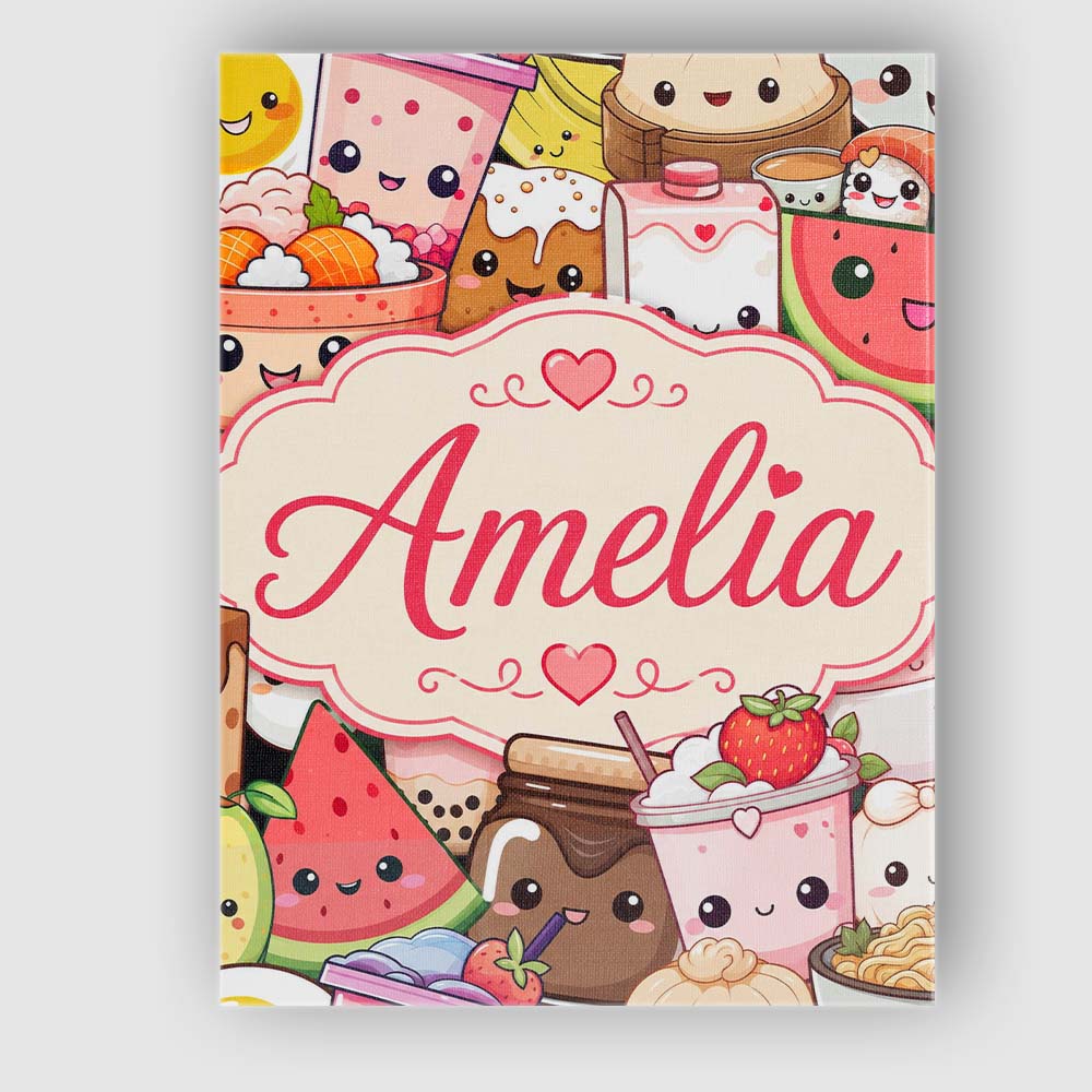 Personalised Name Cute Kawaii Food Characters Custom Unique Gift Idea Modern Room Accent Canvas Wall Art Print Decor Picture Ready to Hang