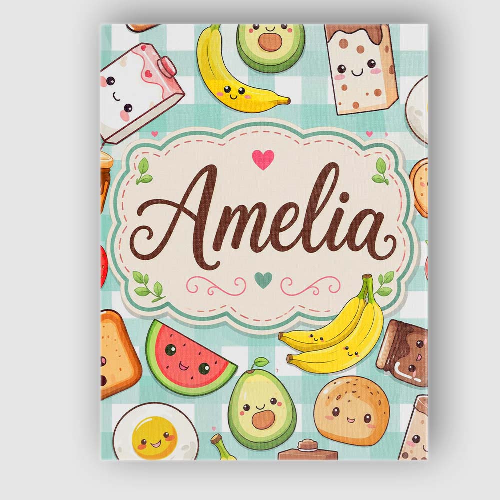Personalised Name Cute Kawaii Breakfast Custom Modern Room Accent Elegant Feature Canvas Wall Art Print Decor Picture Ready to Hang