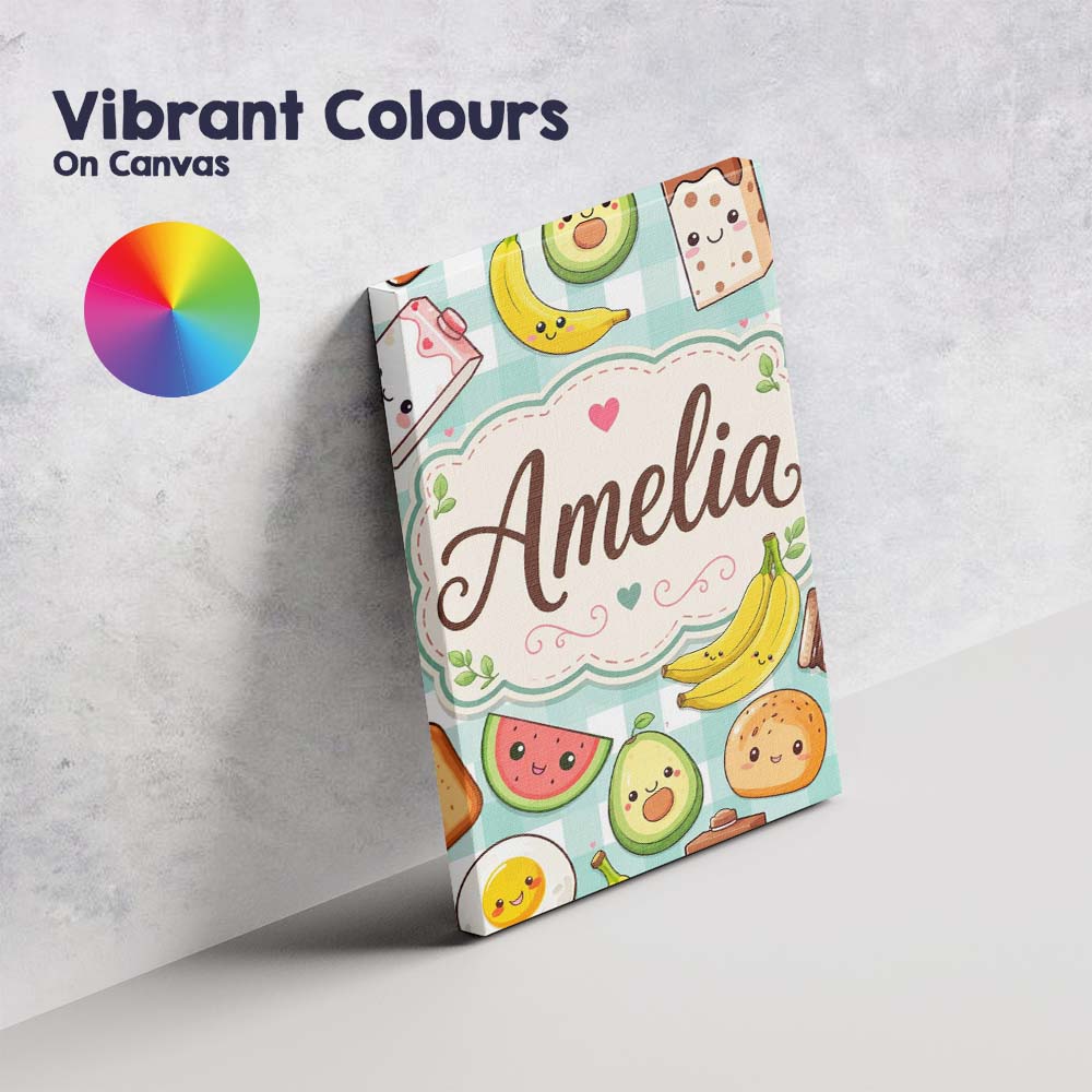 Personalised Name Cute Kawaii Breakfast Custom Modern Room Accent Elegant Feature Canvas Wall Art Print Decor Picture Ready to Hang