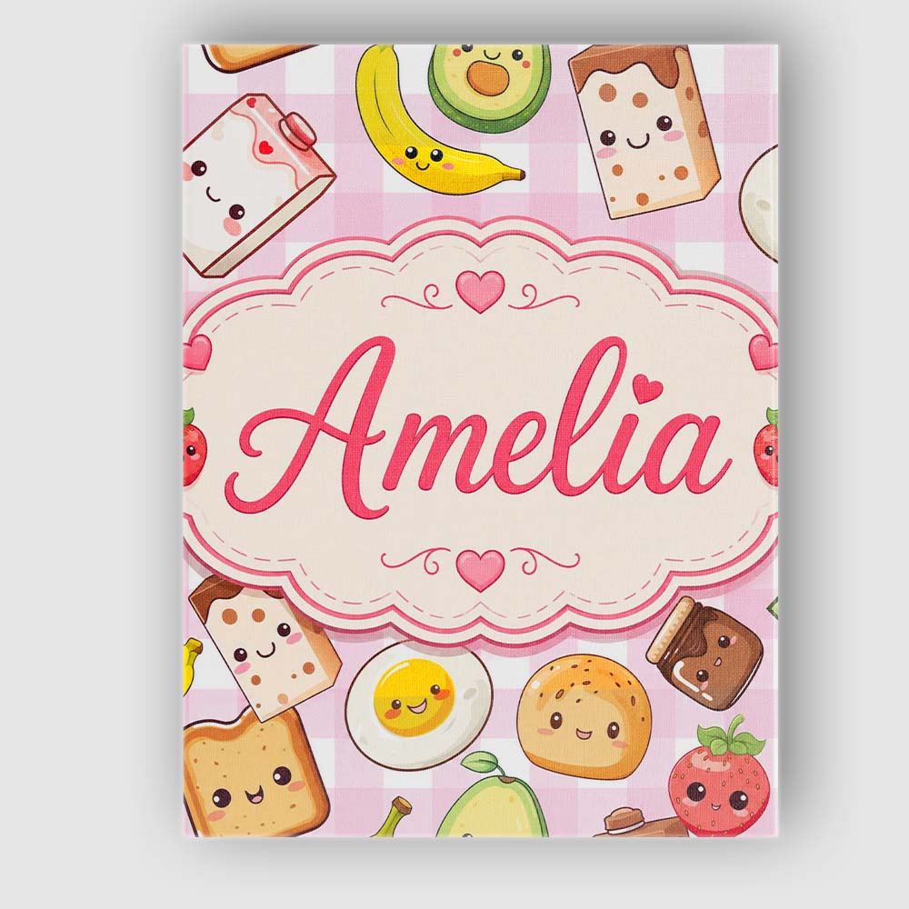 Personalised Name Cute Kawaii Breakfast Custom Modern Room Accent Elegant Feature Canvas Wall Art Print Decor Picture Ready to Hang