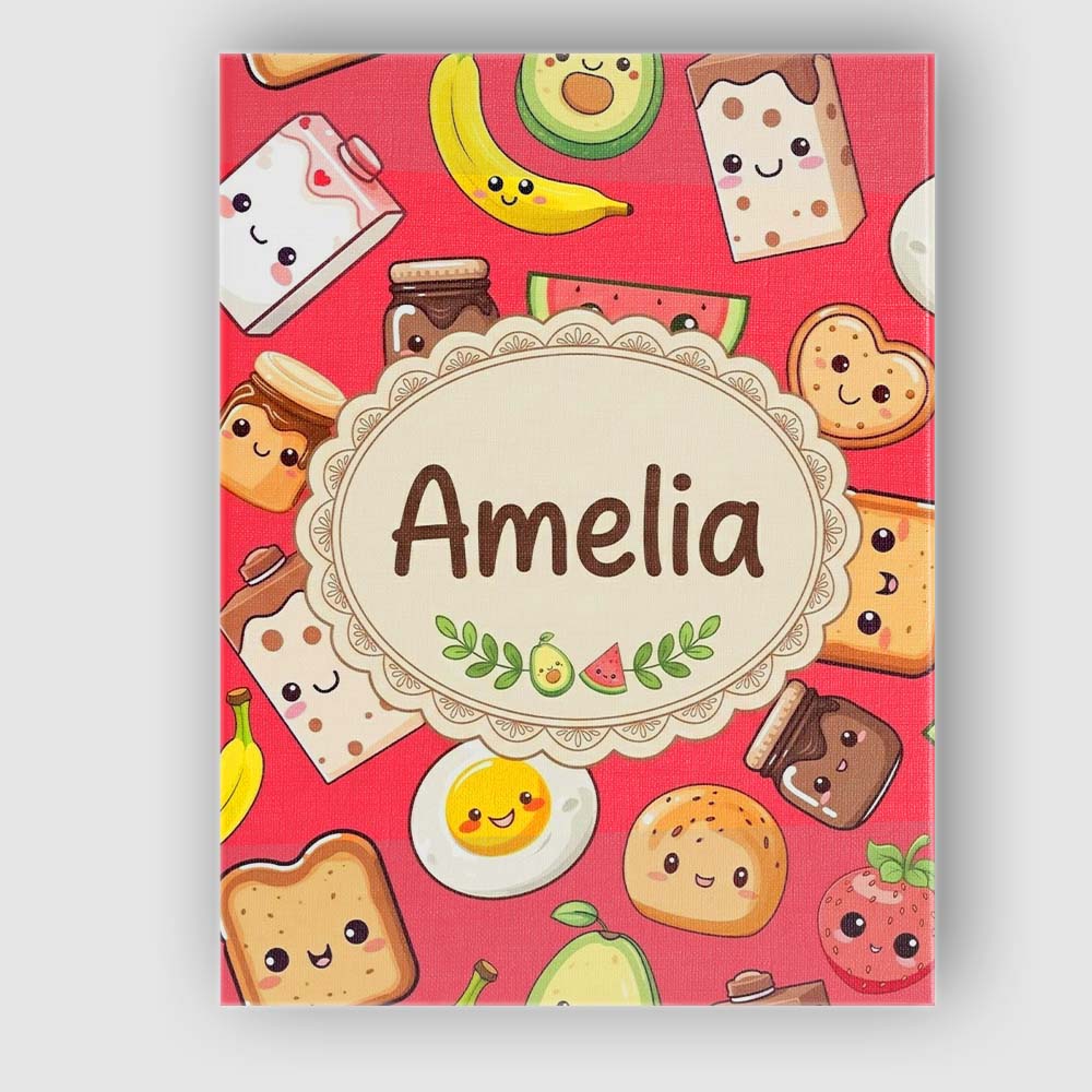 Personalised Name Cute Kawaii Breakfast Custom Modern Room Accent Elegant Feature Canvas Wall Art Print Decor Picture Ready to Hang