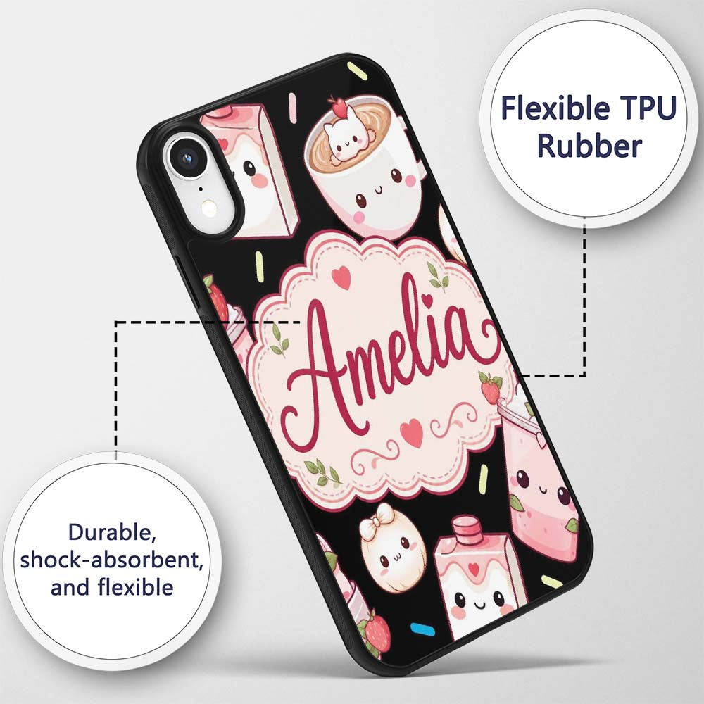 Cute Kawaii Cute Drinks And Dessert Characters Custom Name Protective Phone Case Mobile Cover Durable Everyday Smartphone Shock Resistant