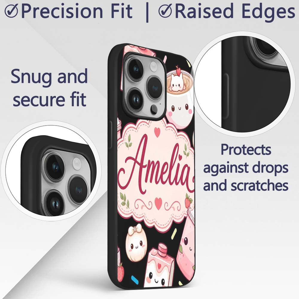 Cute Kawaii Cute Drinks And Dessert Characters Custom Name Protective Phone Case Mobile Cover Durable Everyday Smartphone Shock Resistant