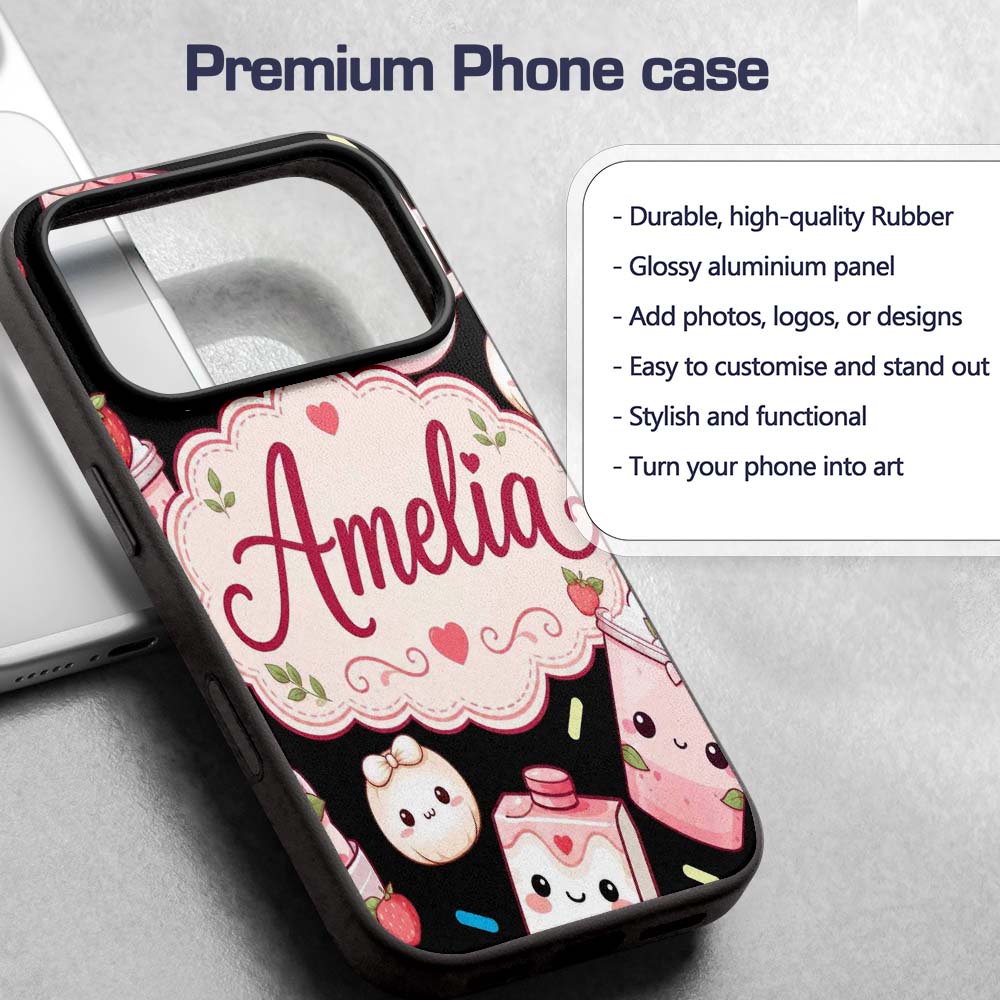Cute Kawaii Cute Drinks And Dessert Characters Custom Name Protective Phone Case Mobile Cover Durable Everyday Smartphone Shock Resistant