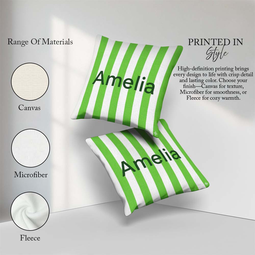 Custom Name Simple Green White Vertical Seamless Pattern Minimal Square Filled Cushion Throw Pillow Sofa Bed Home Decor Zip Washable UK Made