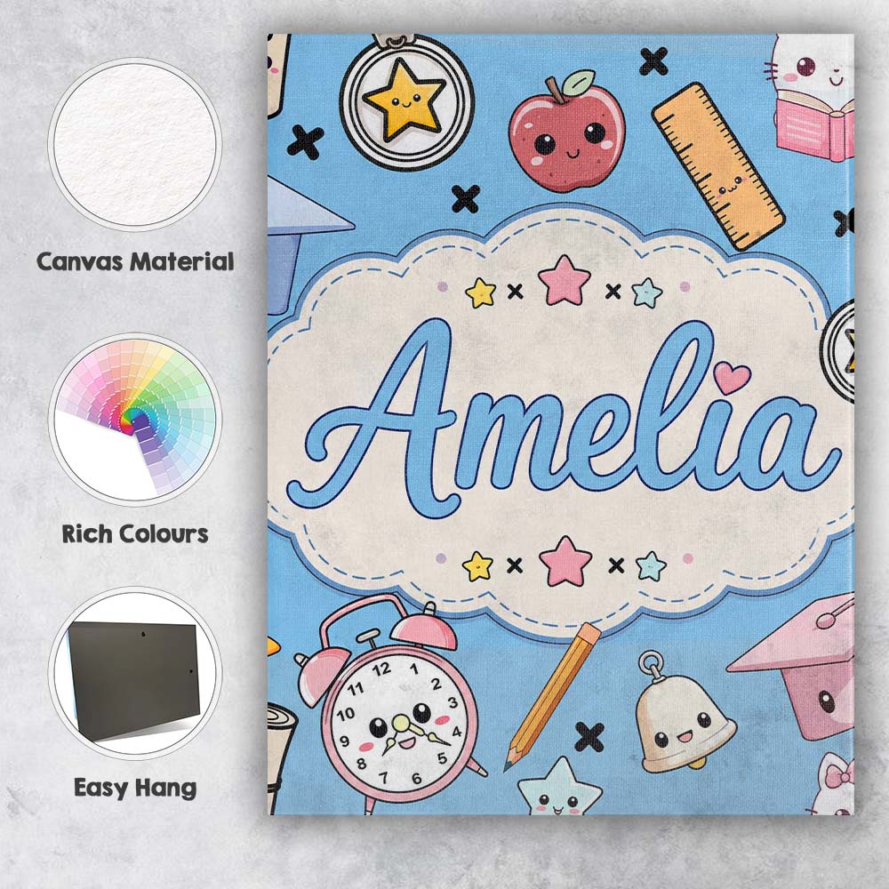 Personalised Name Cute Kawaii School Custom Premium Decorative Design Modern Room Accent Canvas Wall Art Print Decor Picture Ready to Hang