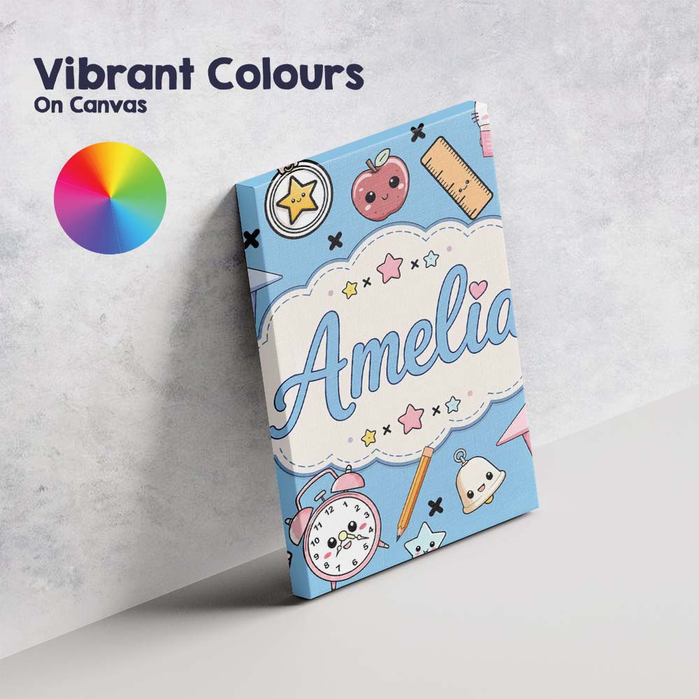 Personalised Name Cute Kawaii School Custom Premium Decorative Design Modern Room Accent Canvas Wall Art Print Decor Picture Ready to Hang