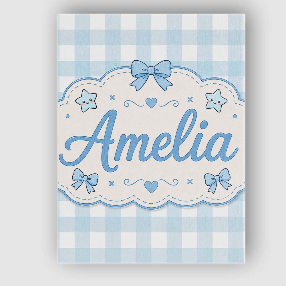 Personalised Name Soft Blue And White Custom Modern Room Accent Creative Decorator Style Canvas Wall Art Print Decor Picture Ready to Hang
