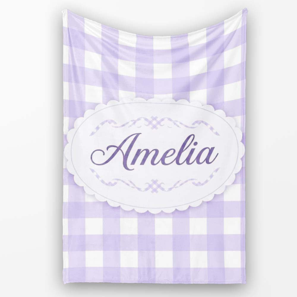Soft Purple And White Gingham Check Seamless Pattern Classic Lovely Personalised Custom Name Super Soft Fleece Blanket Bed Sofa Throw