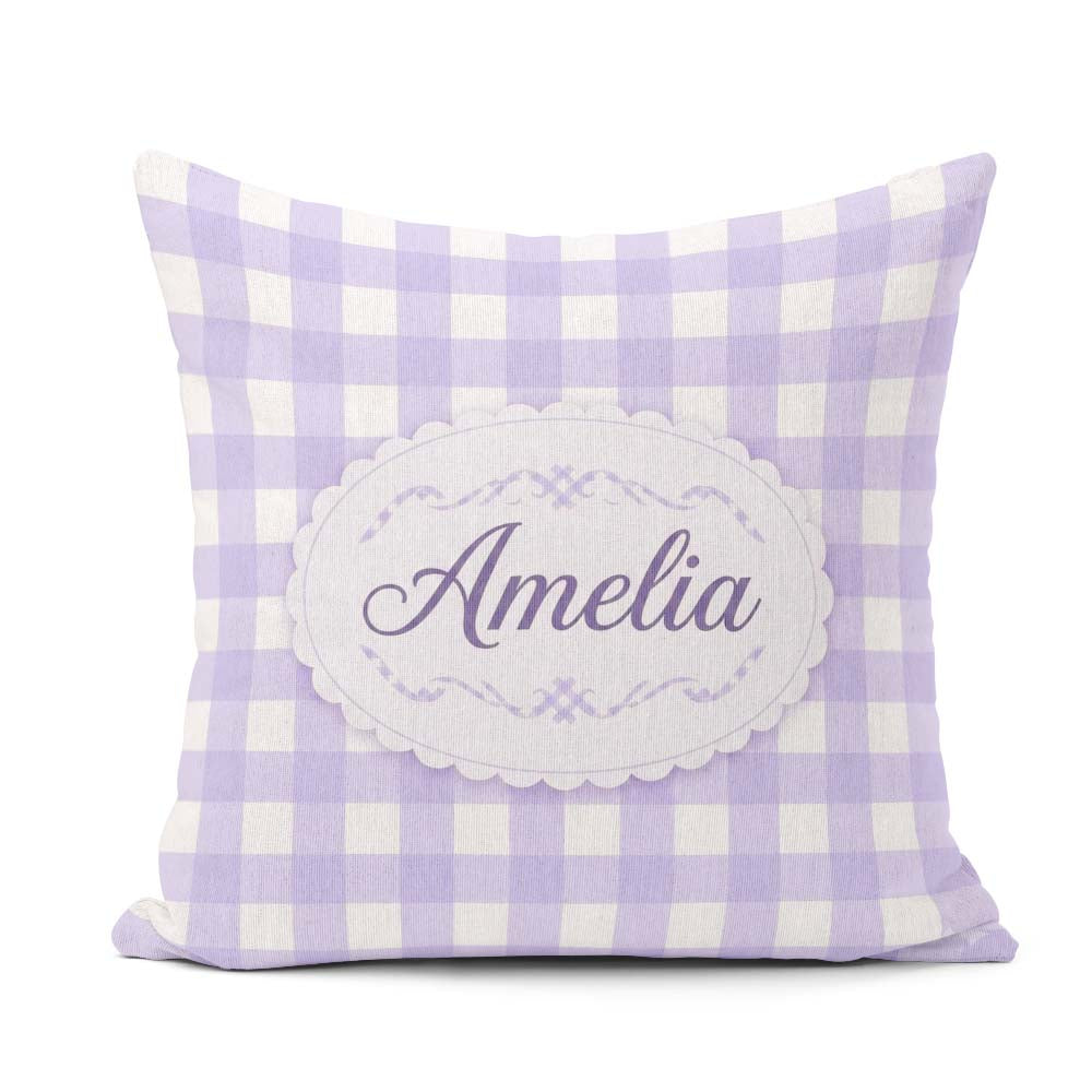 Custom Name Soft Purple And White Gingham Check Seamless Pattern Square Filled Cushion Throw Pillow Sofa Bed Home Decor Zip Washable UK Made