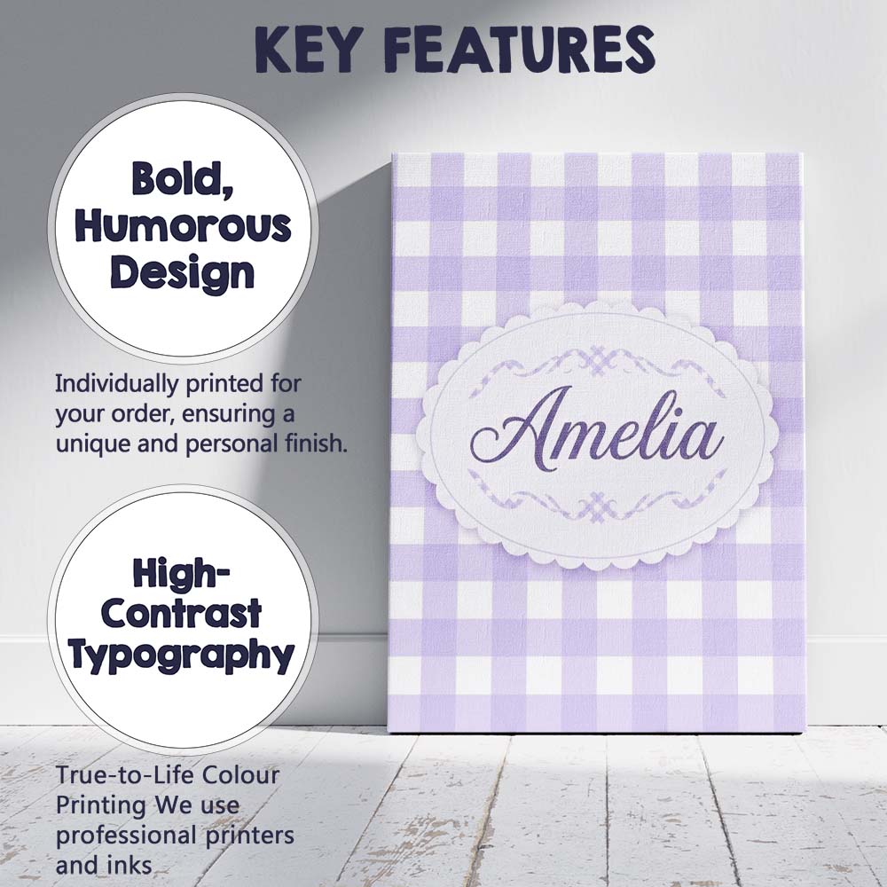 Personalised Name Soft Purple And White Custom Modern Room Accent Elegant Feature Canvas Wall Art Print Decor Picture Ready to Hang