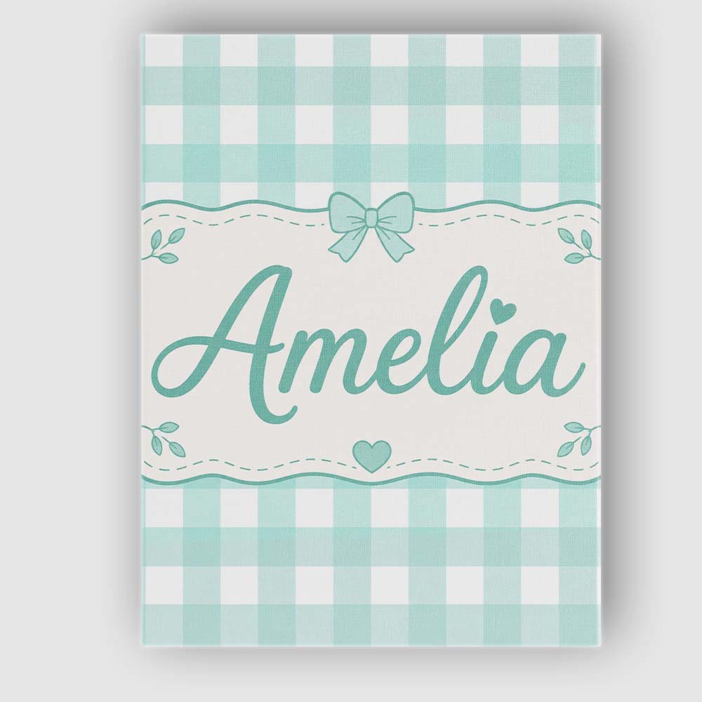 Personalised Name Mint Green And White Custom Modern Room Accent Elegant Feature Canvas Wall Art Print Decor Picture Ready to Hang
