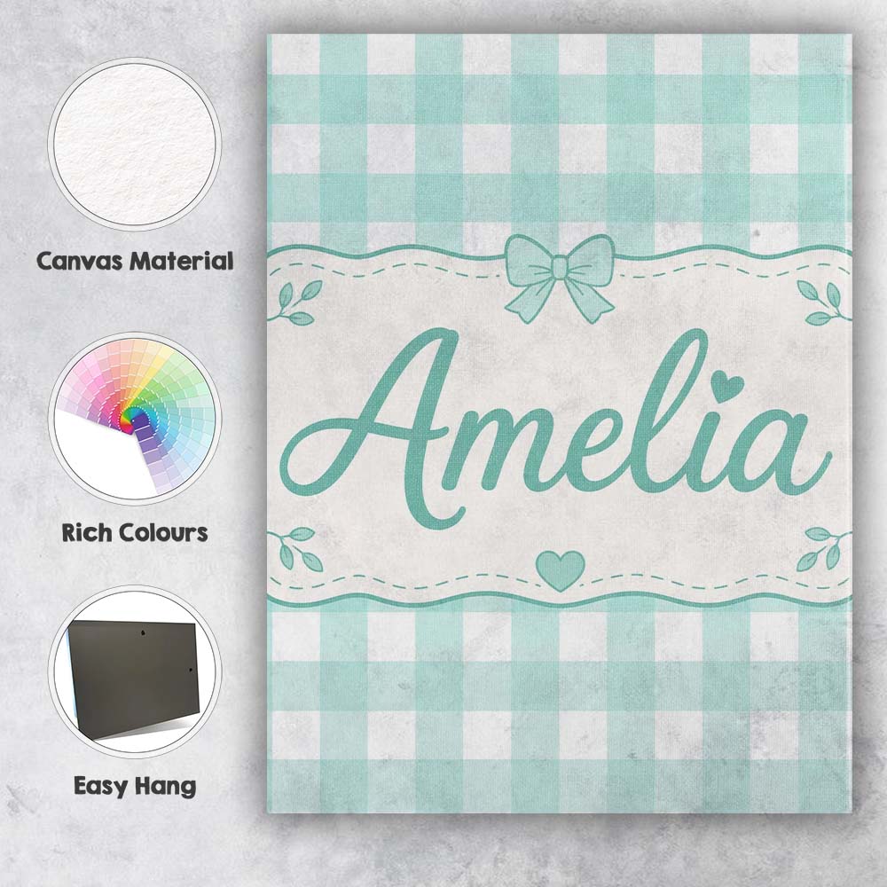 Personalised Name Mint Green And White Custom Modern Room Accent Elegant Feature Canvas Wall Art Print Decor Picture Ready to Hang
