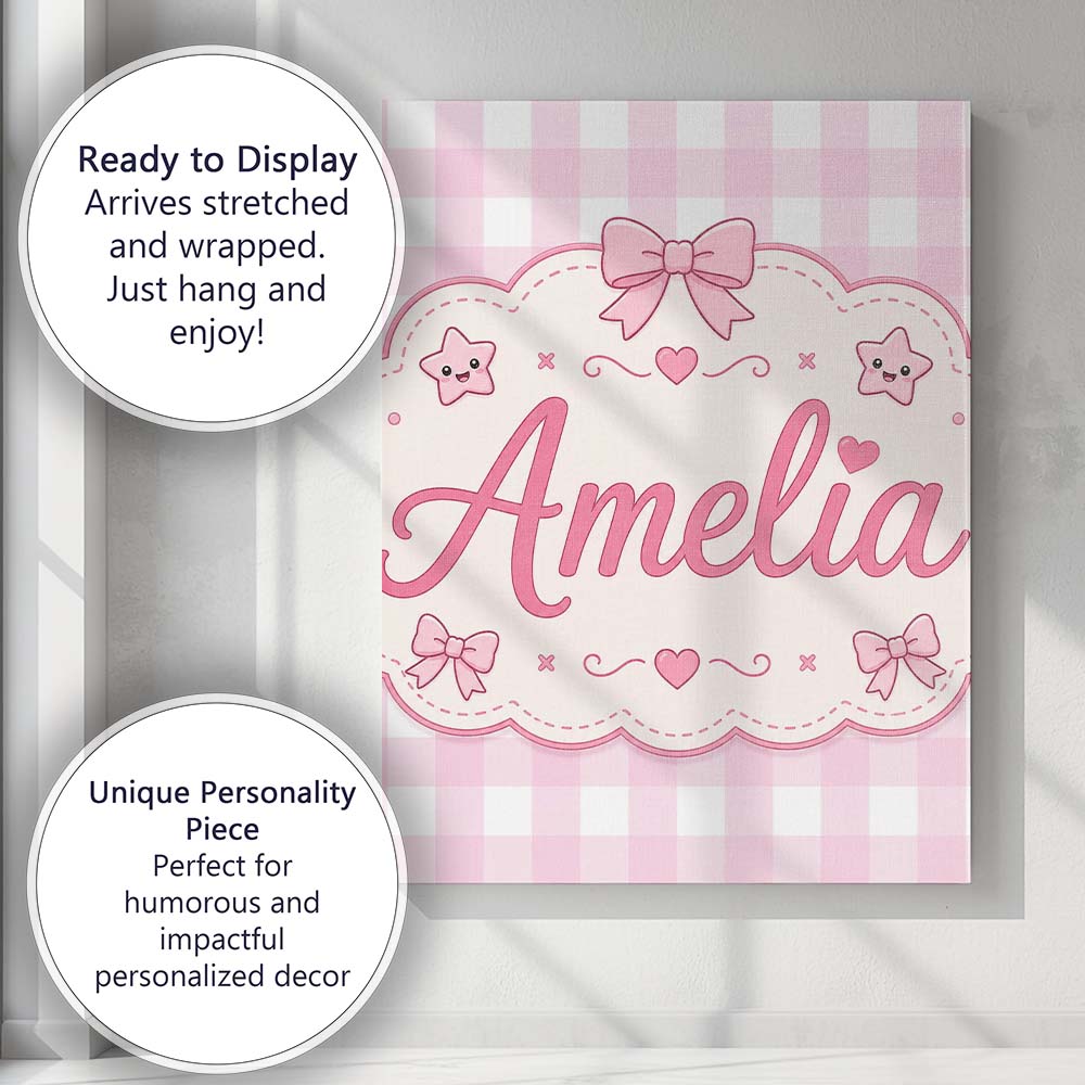 Personalised Name Soft Pink And White Custom Modern Room Accent Creative Decorator Style Canvas Wall Art Print Decor Picture Ready to Hang