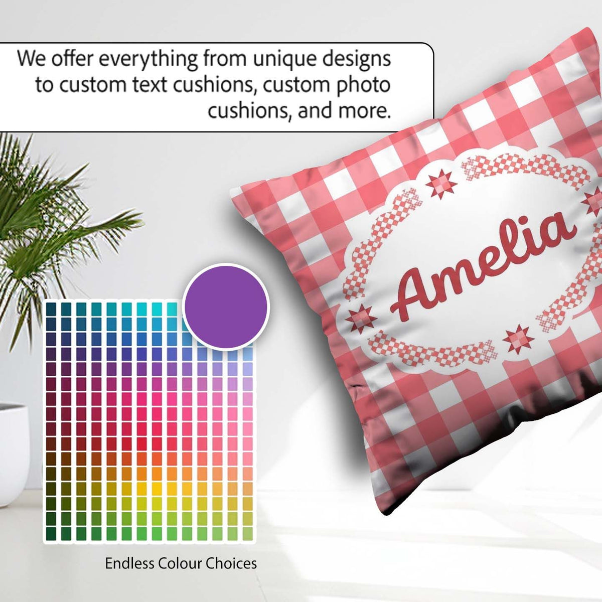 Custom Name Red And White Gingham Check Seamless Pattern Classic Square Filled Cushion Throw Pillow Sofa Bed Home Decor Zip Washable UK Made