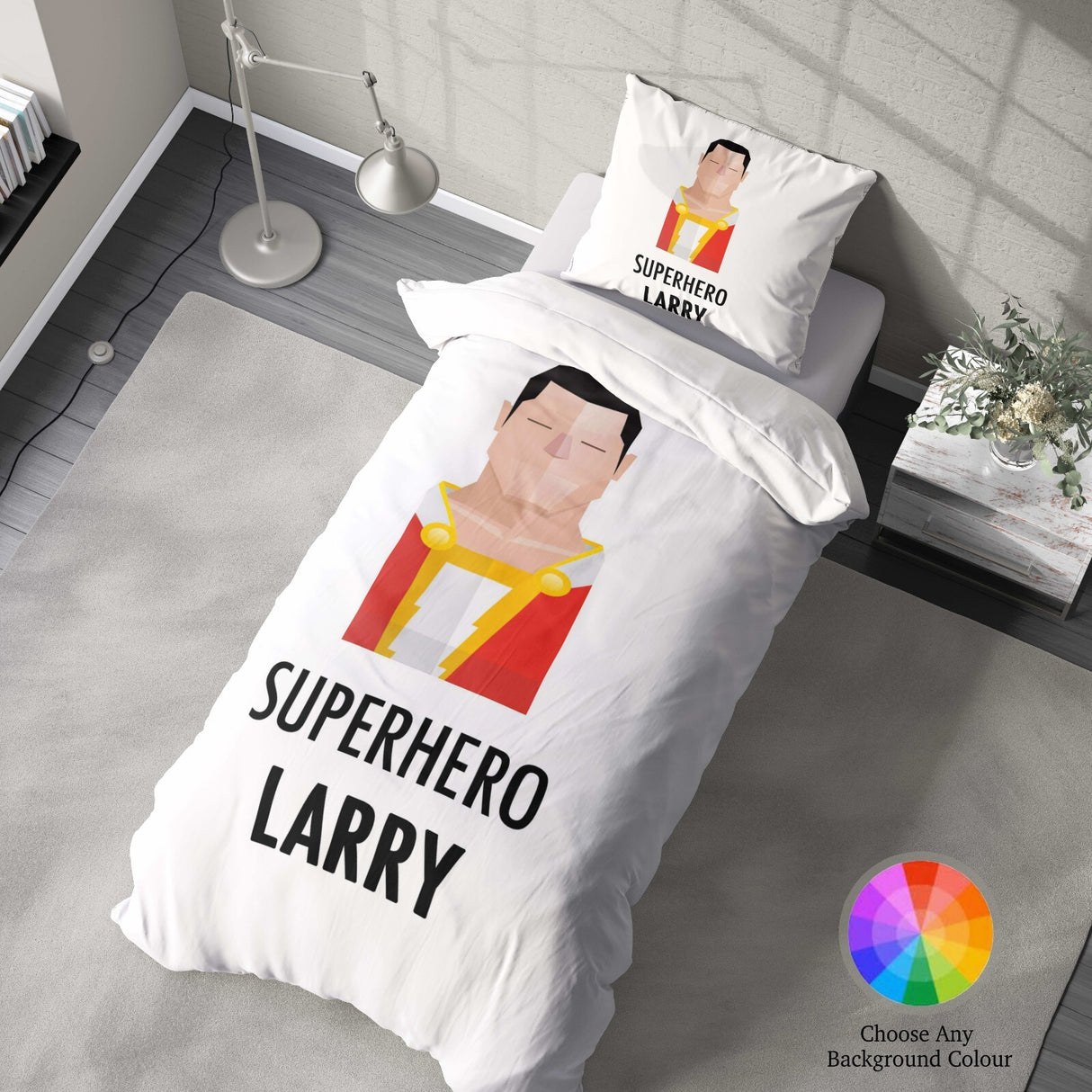 Superhero Personalised Name Custom Colour Single Bed Duvet Cover Pillowcase Set