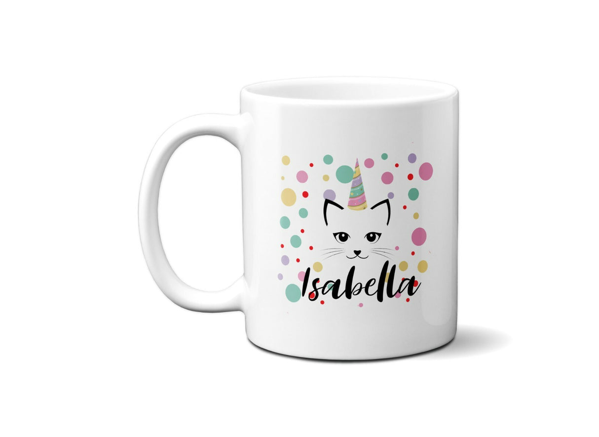 Personalised Name Unicorn Kitten Coffee Tea Mug Gift 11oz Mug + Coaster