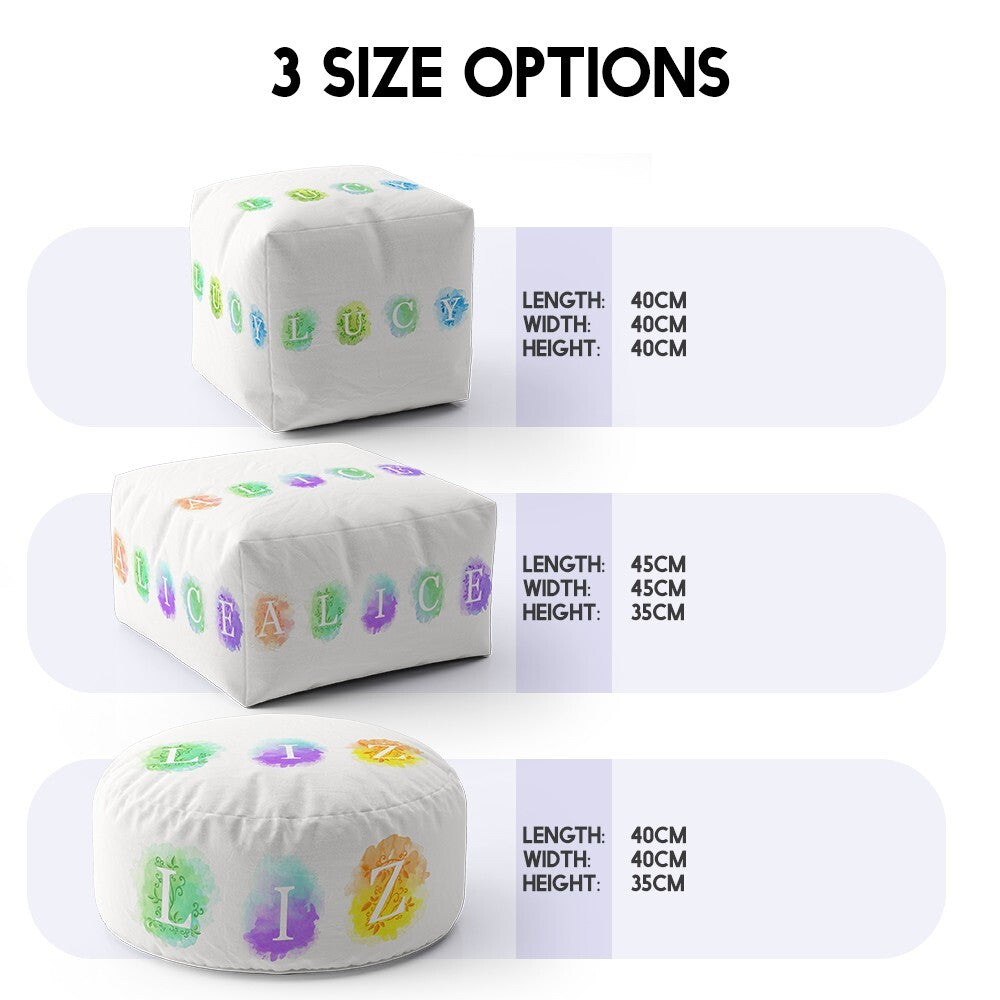 Personalised Watercolour Letters Any Colour Ottoman Filled Pouffe Washable Cover