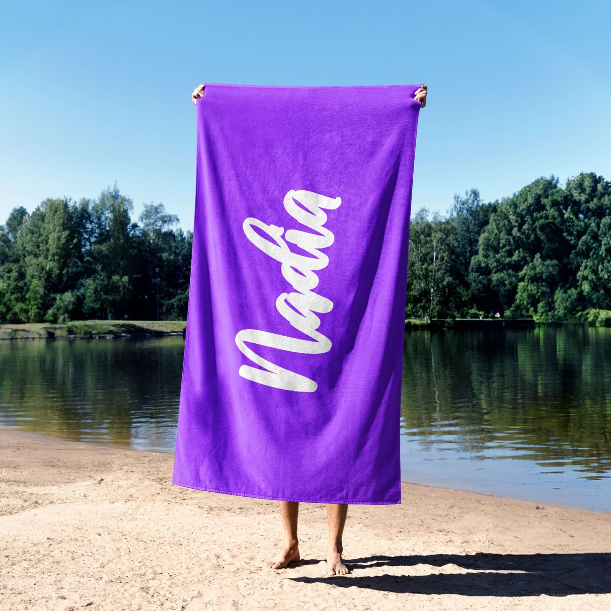 Personalised Custom Name Plain Script Font Soft Absorbent Beach Bath Sheet Towel