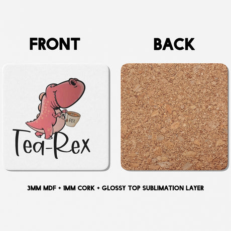 Tea-Rex Dinosaur Novelty Custom Coffee Tea Mug Coaster Set Option Gift Him Her