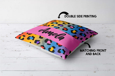 Personalised Name Leopard Spots Print Multicolour Square Fill Zip Cushion Throw