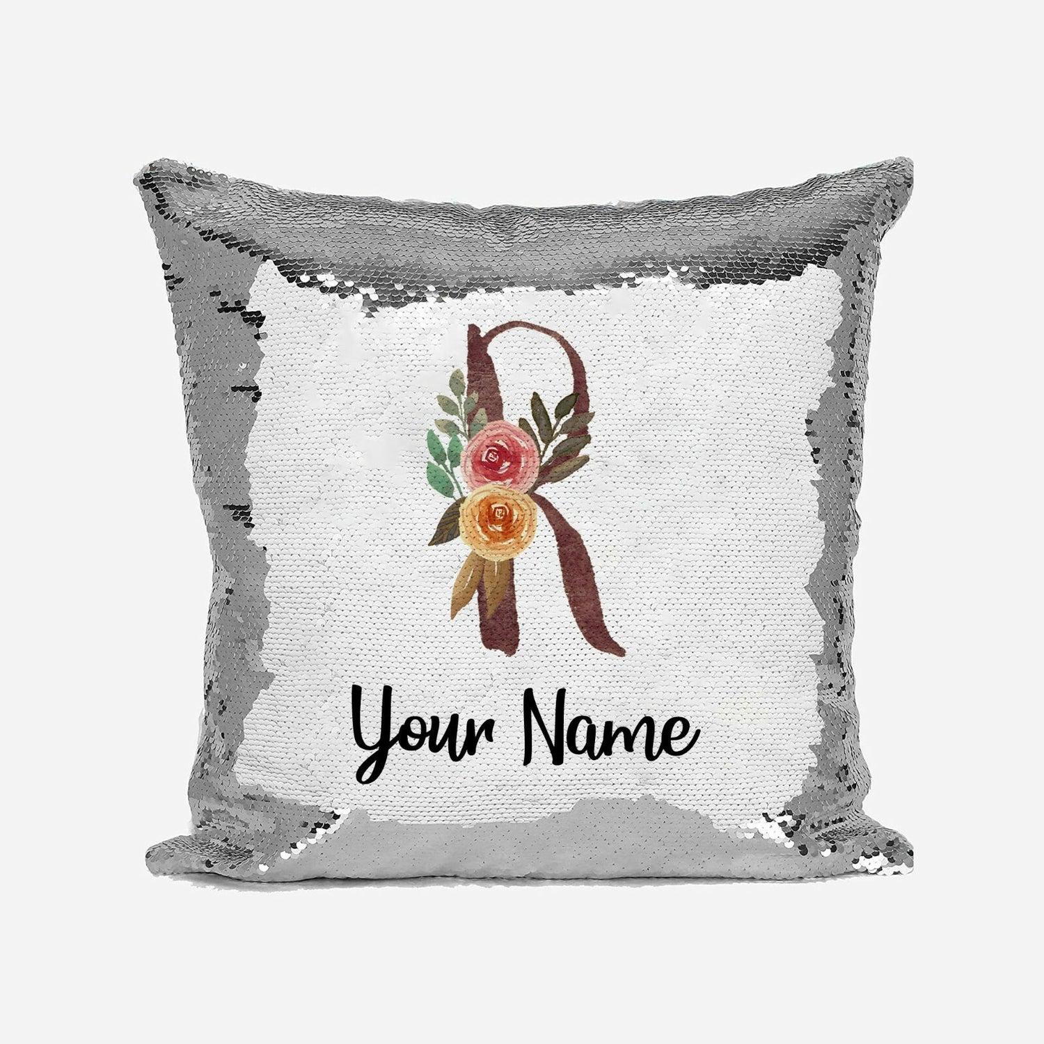 Personalised Floral Watercolour Effect Alphabet Sequin Magic Cushion + Pillow