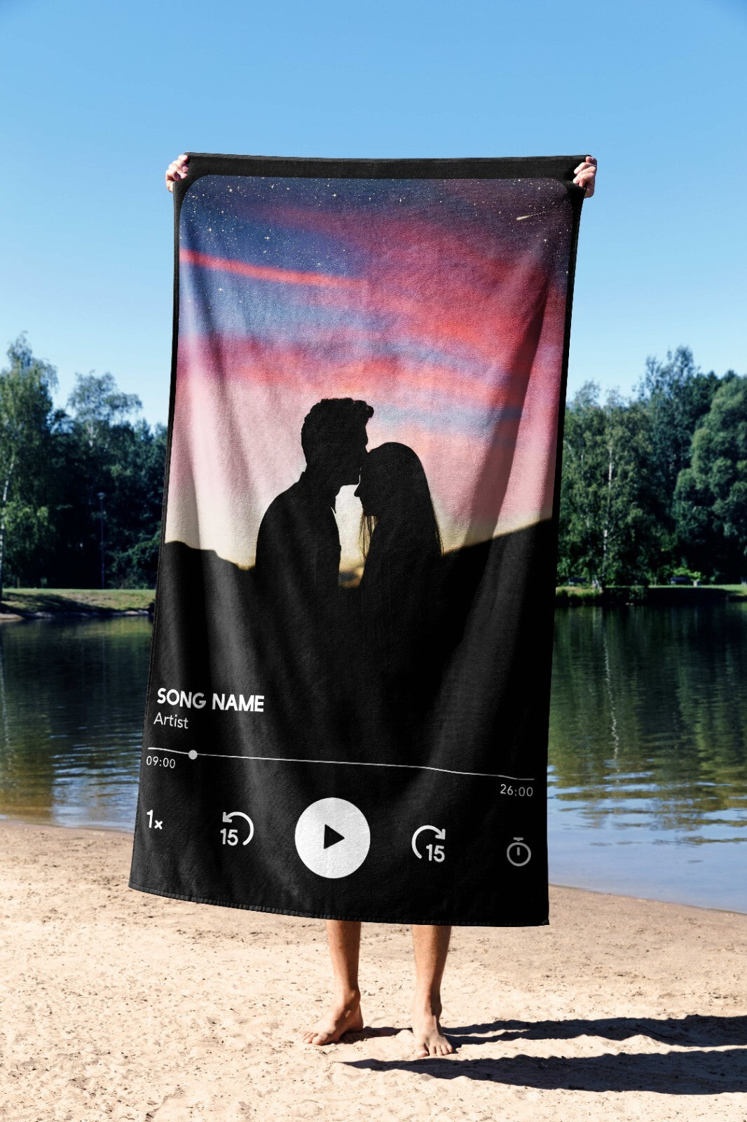 Upload Your Photo Music Player Custom Soft Absorbent Beach Bath Sheet Towel