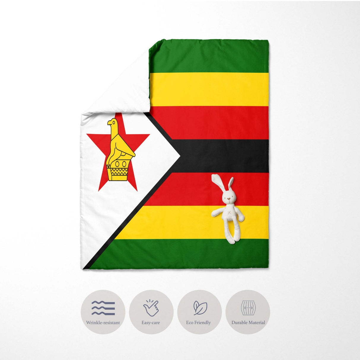 Zimbabwe Flag Design Cot Bed - Duvet Cover Toddler Pillowcase Cosy Gift Custom