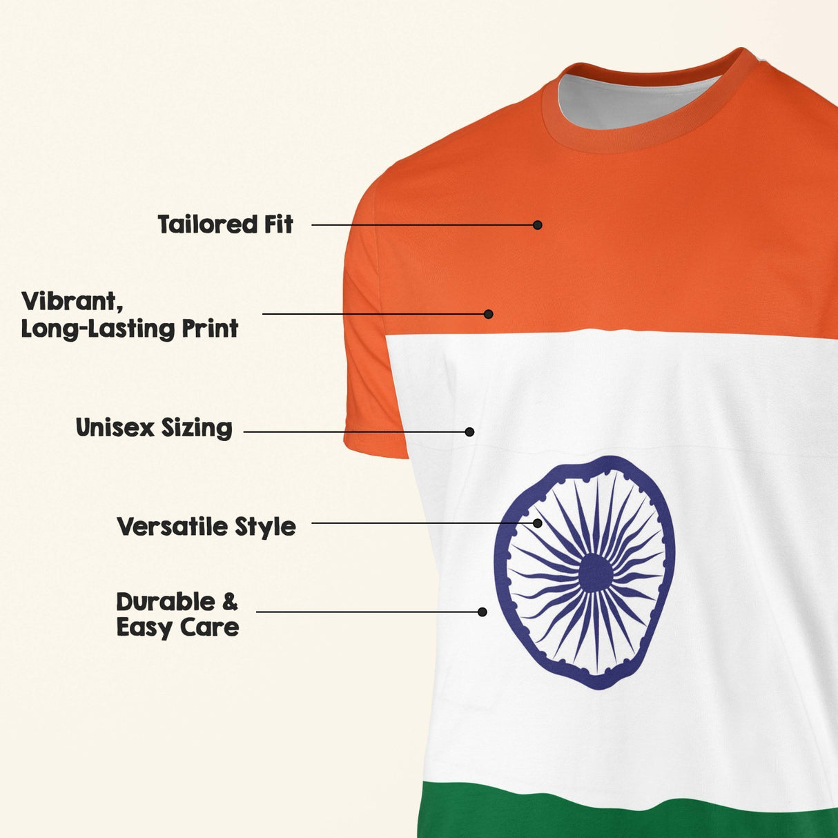 Indian Flag India Custom All-Over Printed Unisex T-Shirt Top Gift Patriotic Tee