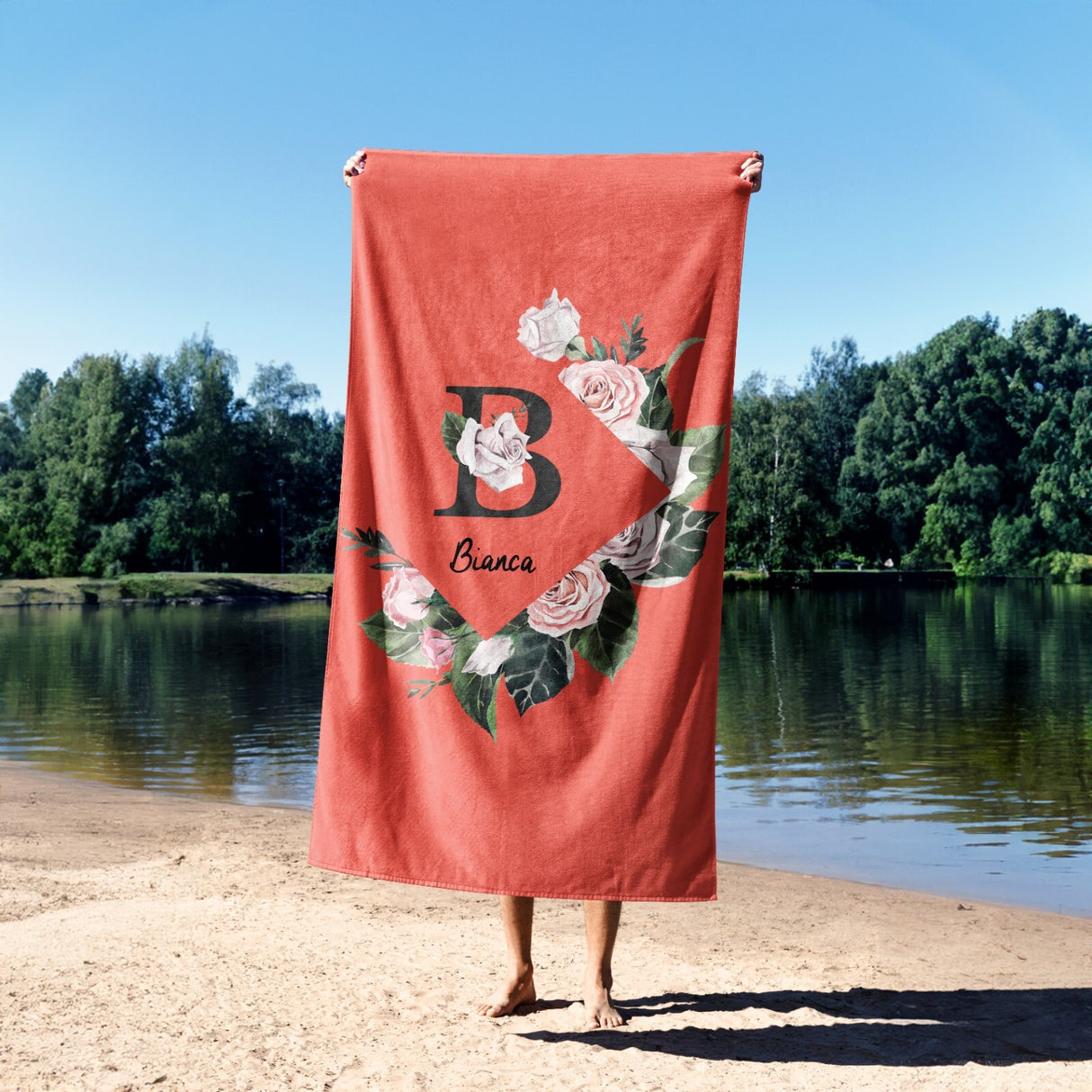 Personalised Name Botanical Floral Initial Soft Absorbent Beach Bath Sheet Towel