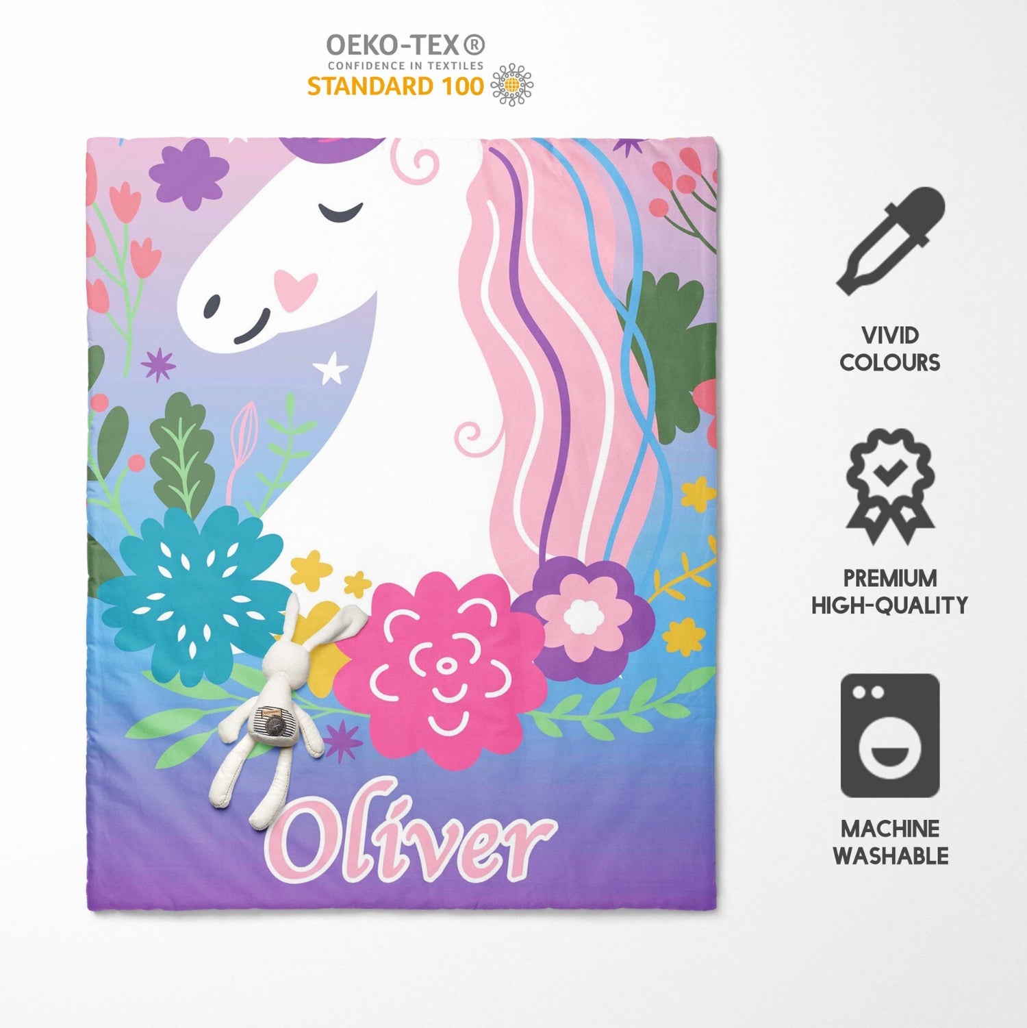 Personalised Name Unicorn Dream Fantasy Kids Cot Bed Duvet Cover + Pillowcase