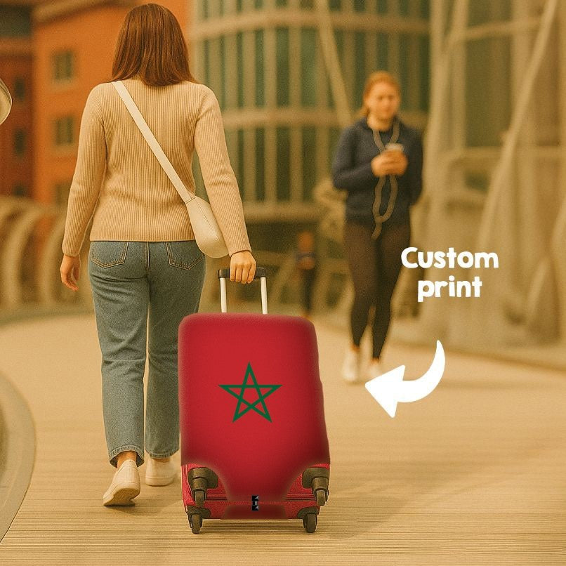 Morocco Flag Moroccan Suitcase Cover Travel Gift Stretch Fit Luggage Protector