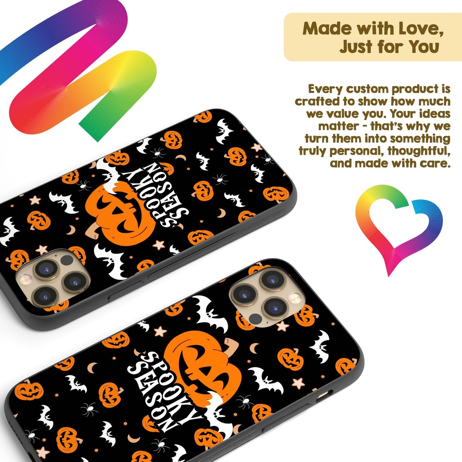 Halloween Spooky Season Pumpkin Bats Custom Printed iPhone Black Case Cover Gift