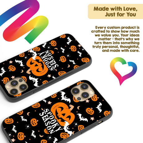 Halloween Spooky Season Pumpkin Bats Custom Printed iPhone Black Case Cover Gift