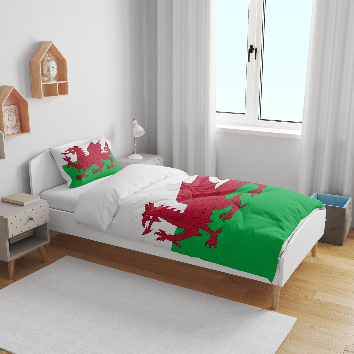 Wales Flag Welsh Dragon Custom Junior Toddler Cot Bed Duvet Cover + Pillowcase