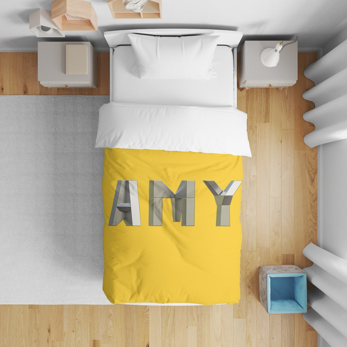 Personalised Name Geometal 3D Font Toddler Cot Bed Duvet Cover + Pillowcase