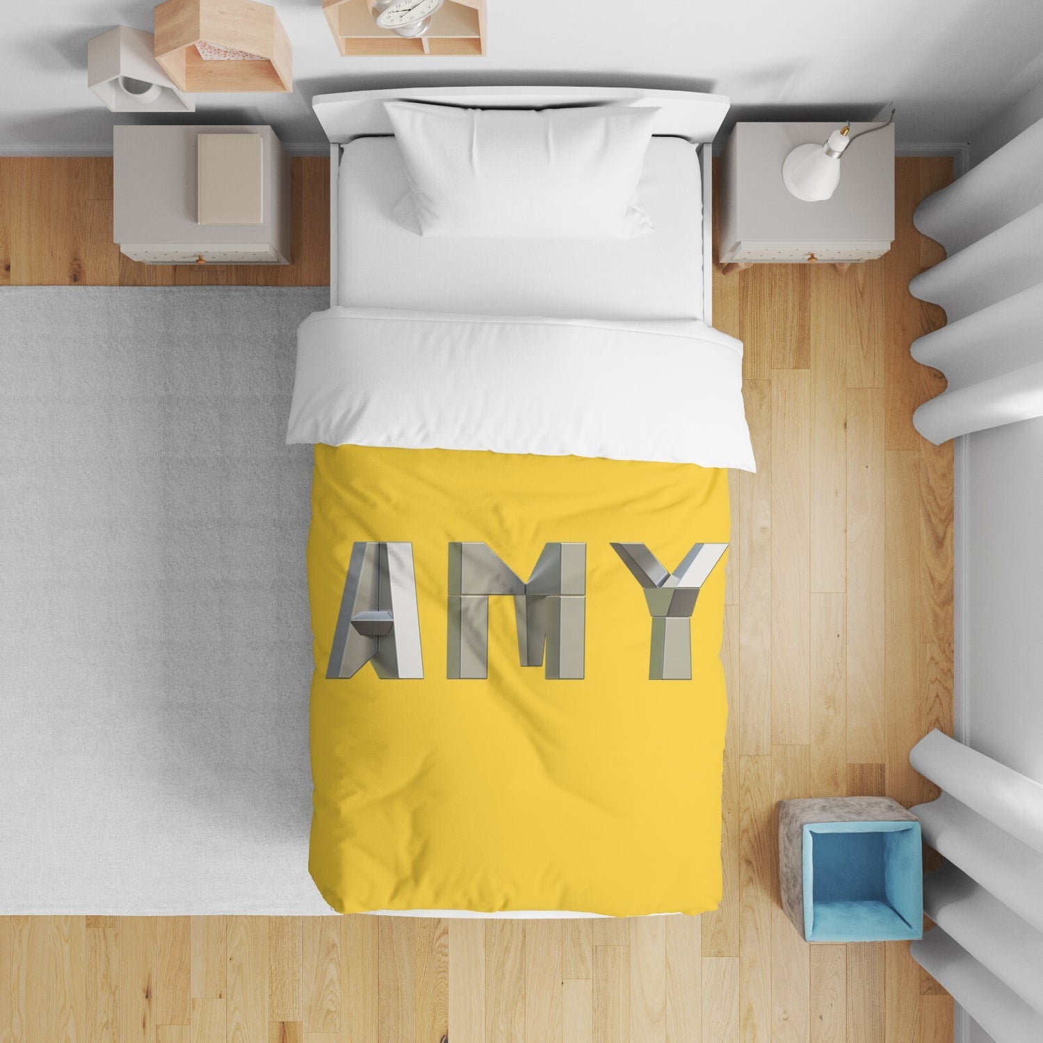 Personalised Name Geometal 3D Font Toddler Cot Bed Duvet Cover + Pillowcase