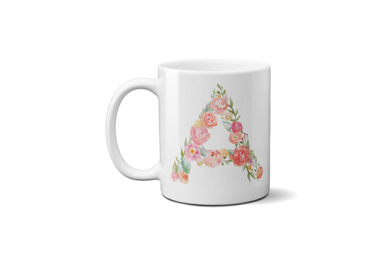 Personalised Alphabet Floral Name Initial Letter Coffee Mug Gift 11oz Ceramic