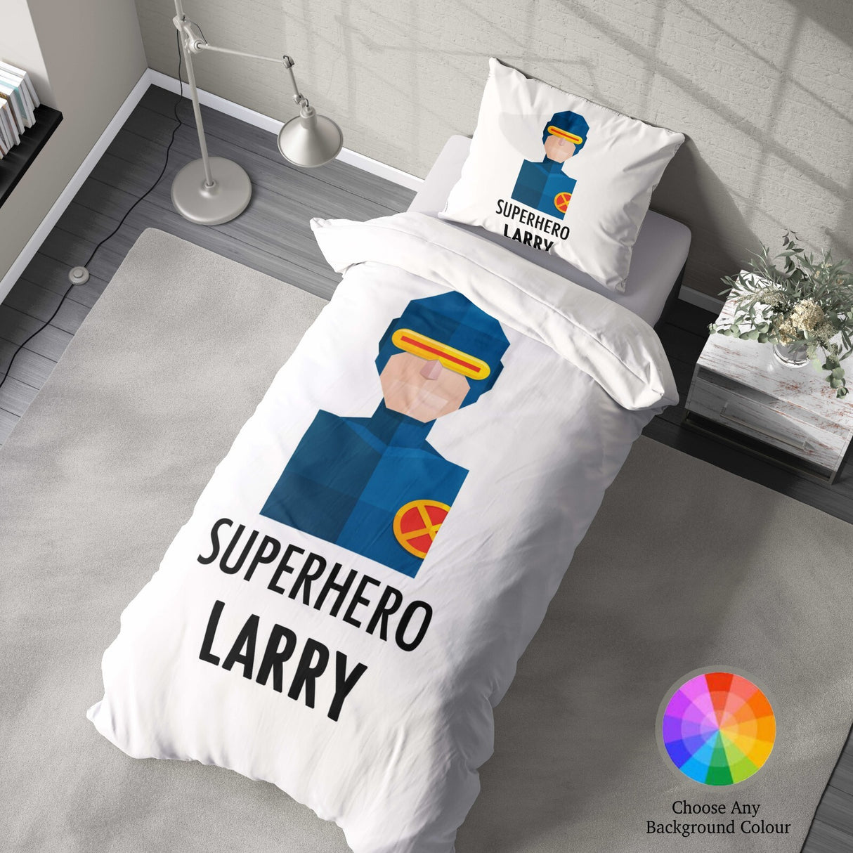 Superhero Personalised Name Custom Colour Single Bed Duvet Cover Pillowcase Set