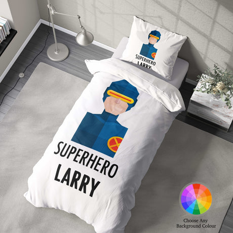 Superhero Personalised Name Custom Colour Single Bed Duvet Cover Pillowcase Set