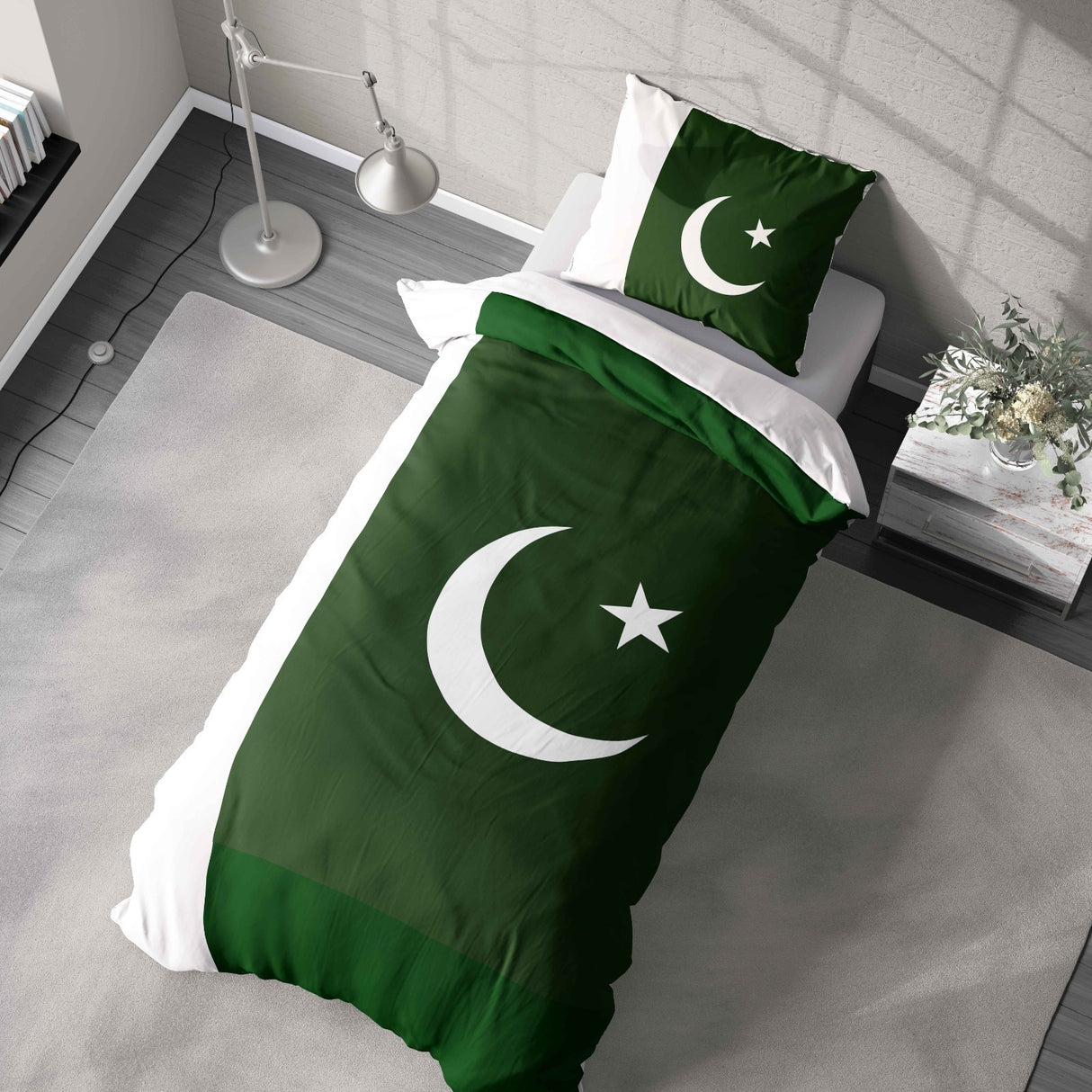 Pakistan Flag Custom Design Single Size Bed Duvet Cover Quilt + Pillowcase Set