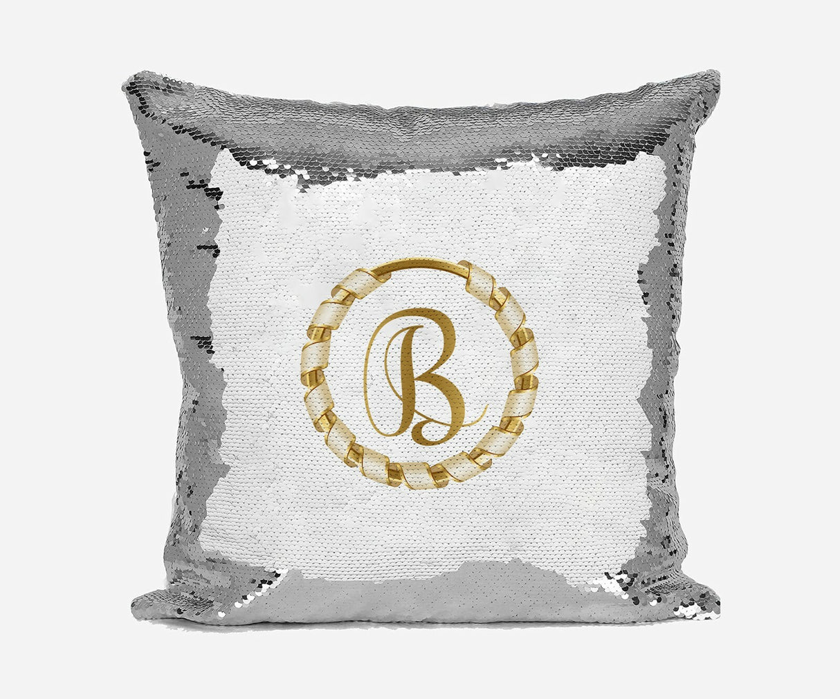 Personalised Name Shiny Sequin Magic Gold Ribbon Border Cushion Cover + Pillow
