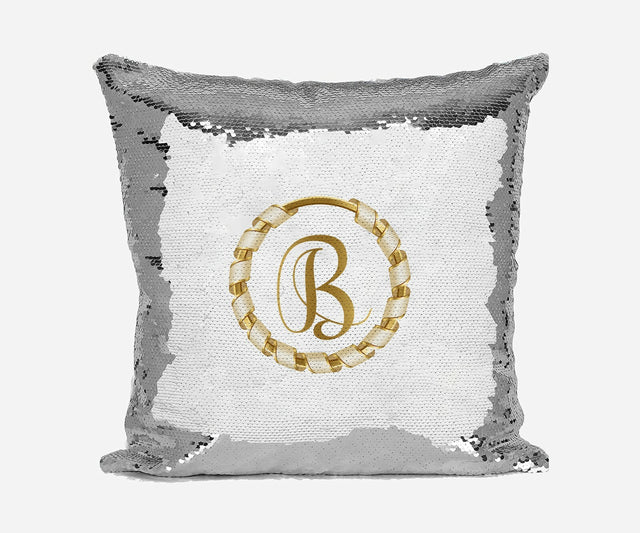 Personalised Name Shiny Sequin Magic Gold Ribbon Border Cushion Cover + Pillow