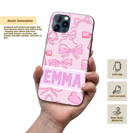 Pink Bows Name Cute Girl Personalised Custom - Printed iPhone Black Case Cover