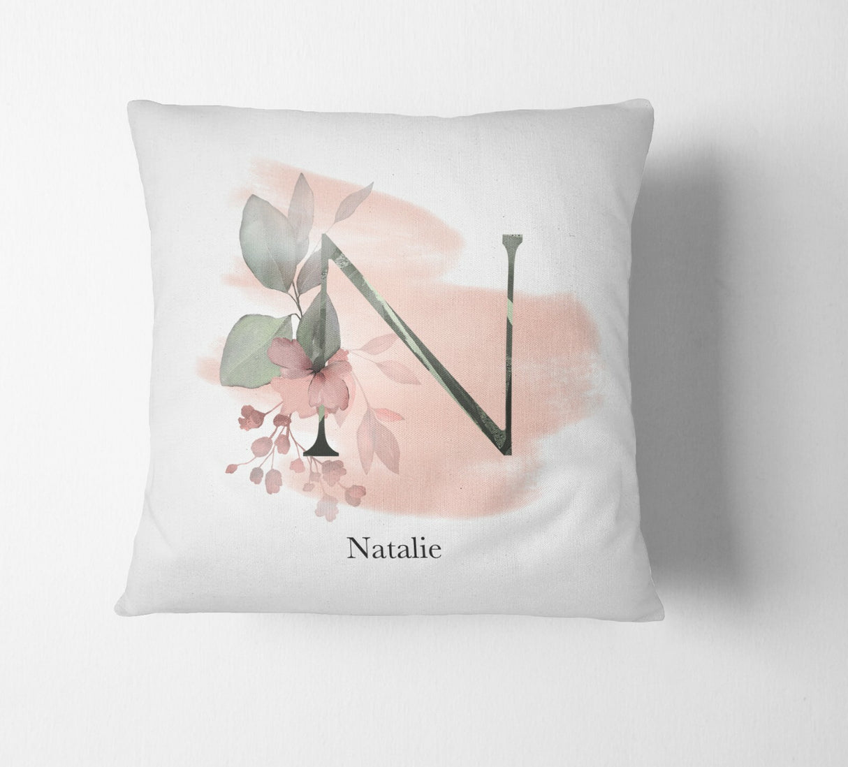 Personalised Gentle Blush Floral Pink Name Monogram Cushion Cover Case & Insert