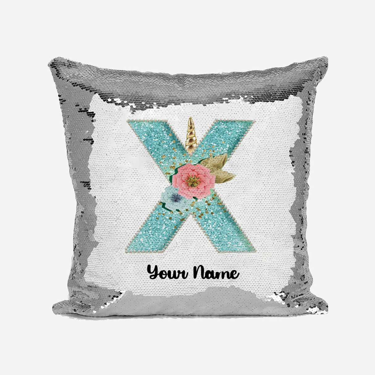 Personalised Unicorn Sparkly Monogram Alphabet Sequin Magic Cushion Cover+Pillow