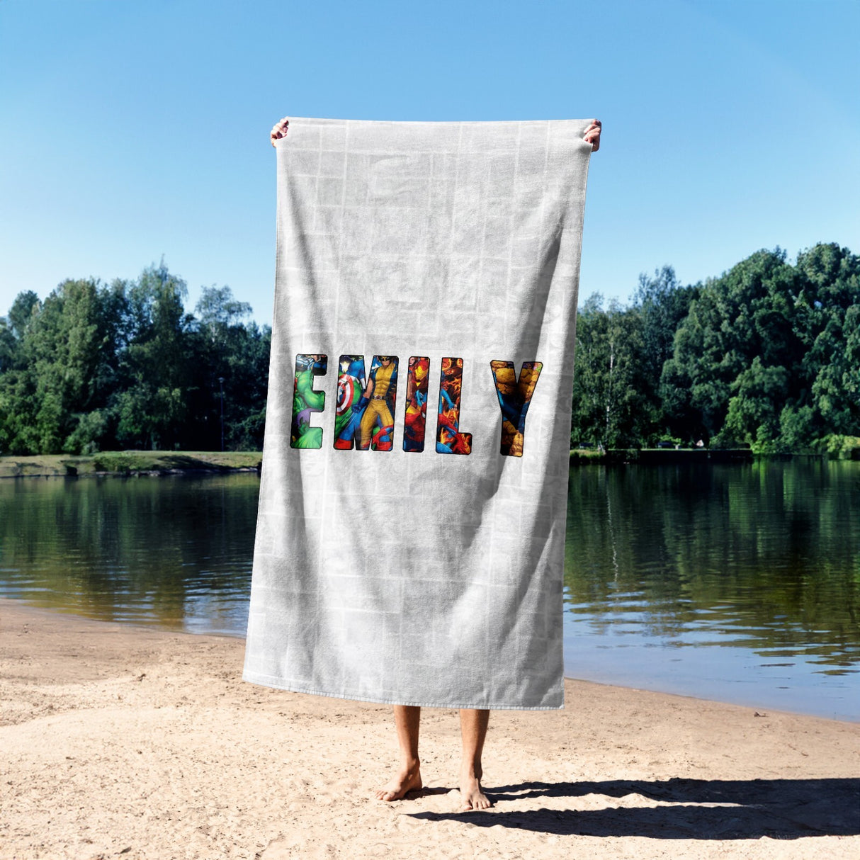 Personalised Superhero Name Text Printed Kids Absorbent Beach Bath Sheet Towel